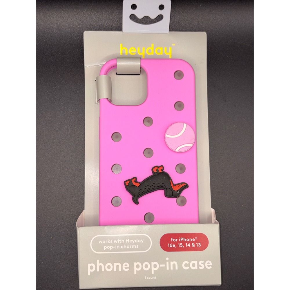 Heyday Pink Silicone Phone Pop-In Case for iPhone 16e 15 14 13 Dog Tennis Ball
